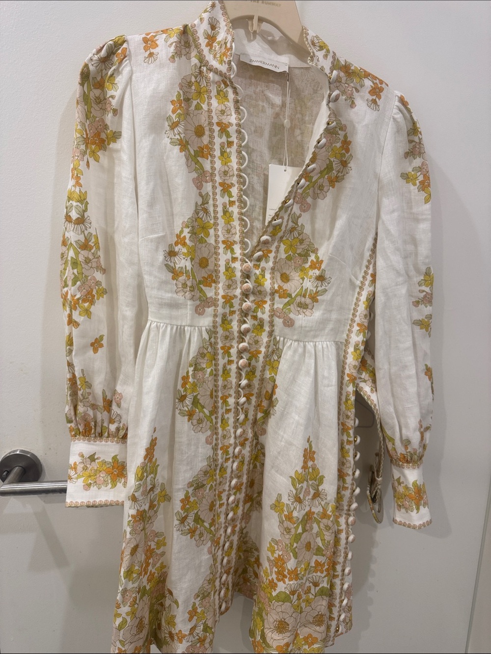 Zimmermann Super Eight Tubular Linen Dress with Floral Embroidery
